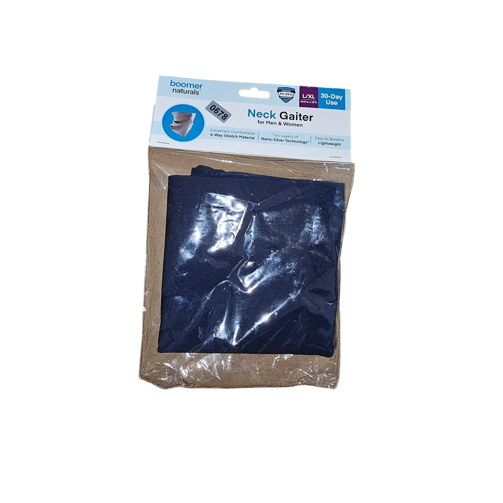Boomer Naturals Neck Gaiter Navy Blue Nano-Silver Technology L/XL Face Cover 678